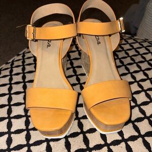 SODA Women's Yellow Espadrille Wedges